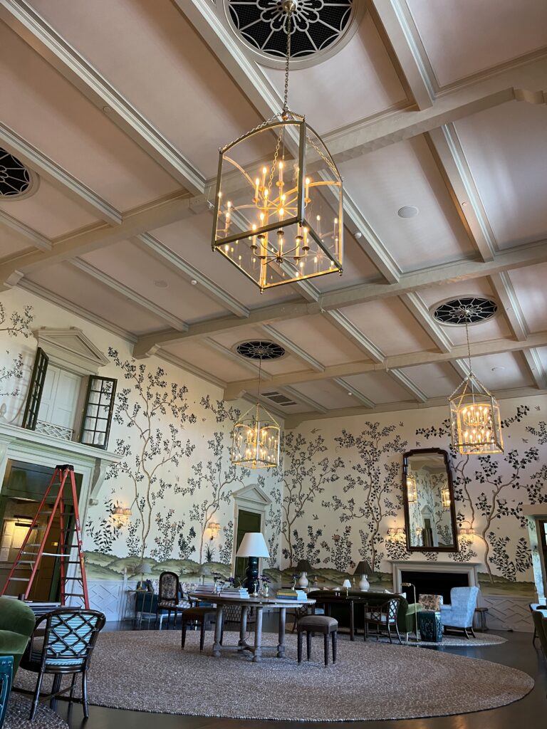 Interior painting project in Greenwich CT with decorative coffered ceiling and refined trim work